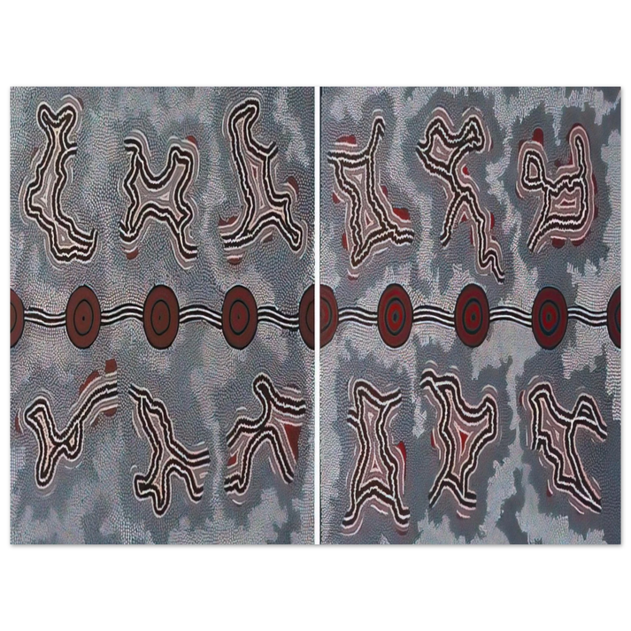 Clifford Possum Tjapaltjarri - Narripi Dreaming Diptych - 1990 75x100 cm / 30x40inches Fine Art Poster