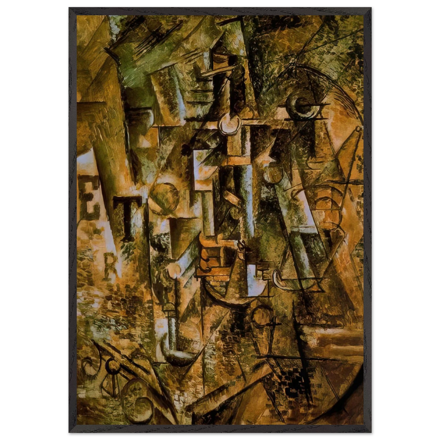 Still life with bottle of rum - 1911 - Pablo Picasso 70x100 cm / 28x40 inches Framed Art Print – Black Wooden Frame
