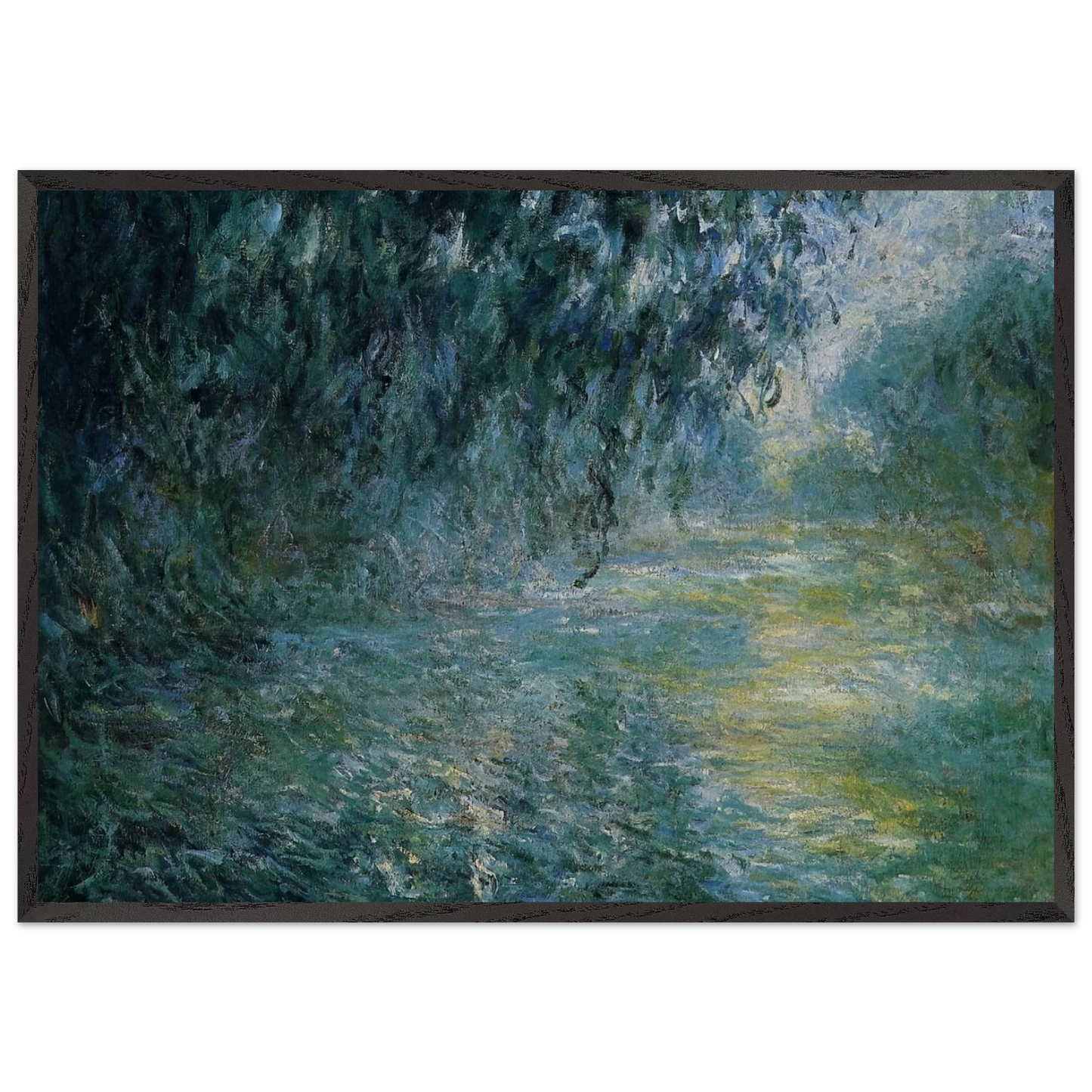 Morning on the Seine in the Rain - claude monet 70x100 cm / 28x40 inches Framed Art Print – Black Wooden Frame