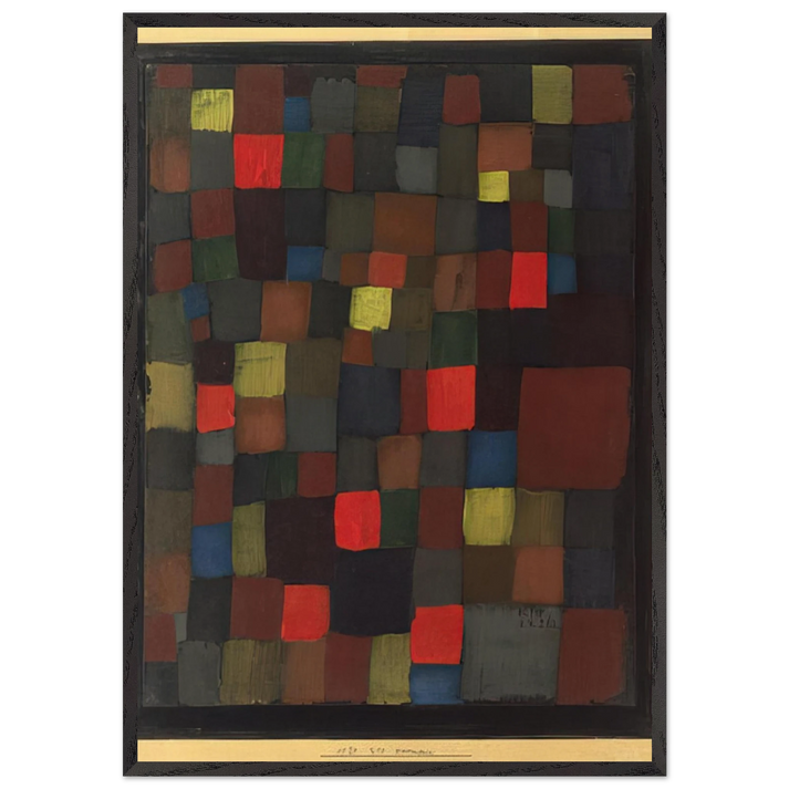 ABSTRACT COLOUR HARMONY IN SQUARES WITH VERMILLION ACCENTS 1924 - Paul Klee 70x100 cm / 28x40 inches Framed Art Print – Black Wooden Frame