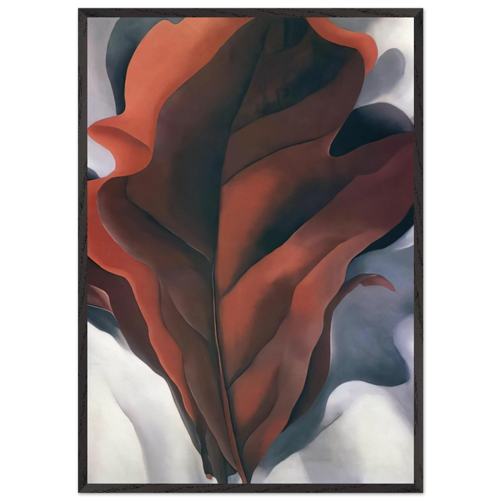 Large Dark Red Leaves on White - Georgia OKeeffe 70x100 cm / 28x40 inches Framed Art Print – Black Wooden Frame