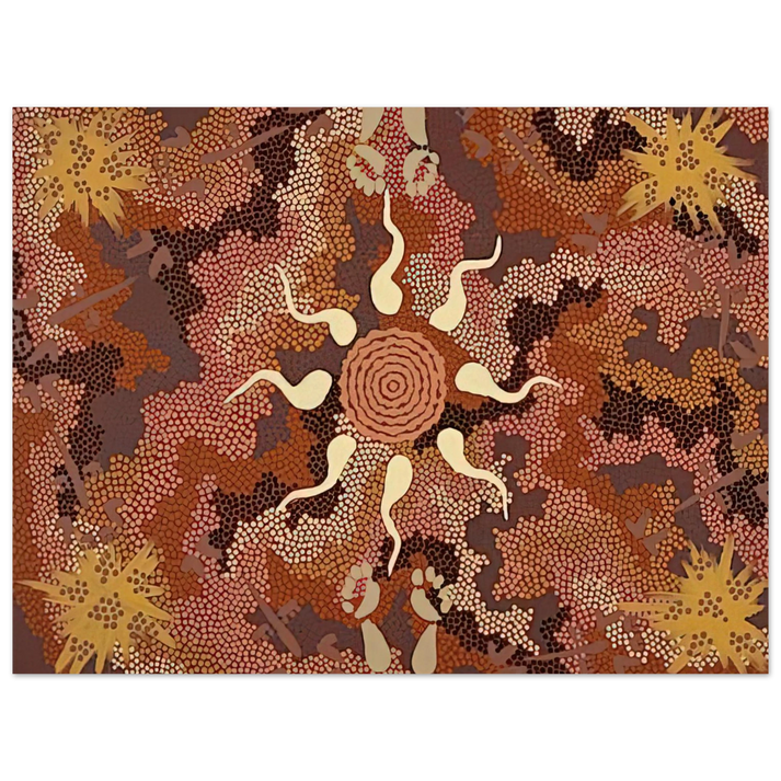 Clifford Possum Tjapaltjarri - Bush Tucker and Kangaroo Dreaming at Mount Denison - 1993 75x100 cm / 30x40inches Fine Art Poster