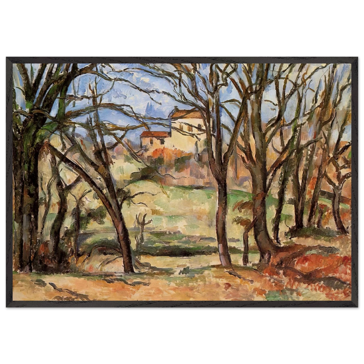 House behind Trees on the Road to Tholonet - Paul Cezanne 70x100 cm / 28x40 inches Framed Art Print – Black Wooden Frame