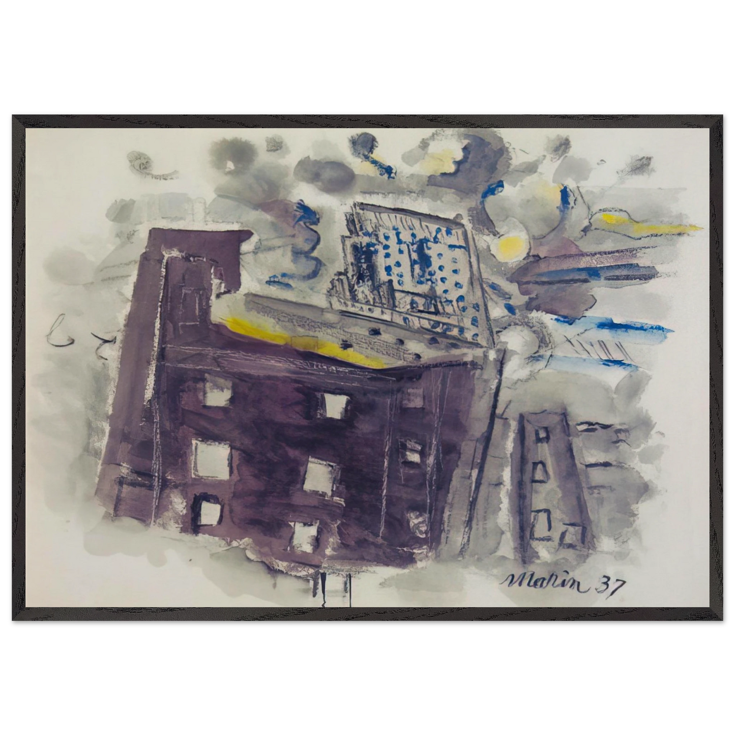 Top of Radio City New York City - 1937 - John Marin 70x100 cm / 28x40 inches Framed Art Print – Black Wooden Frame