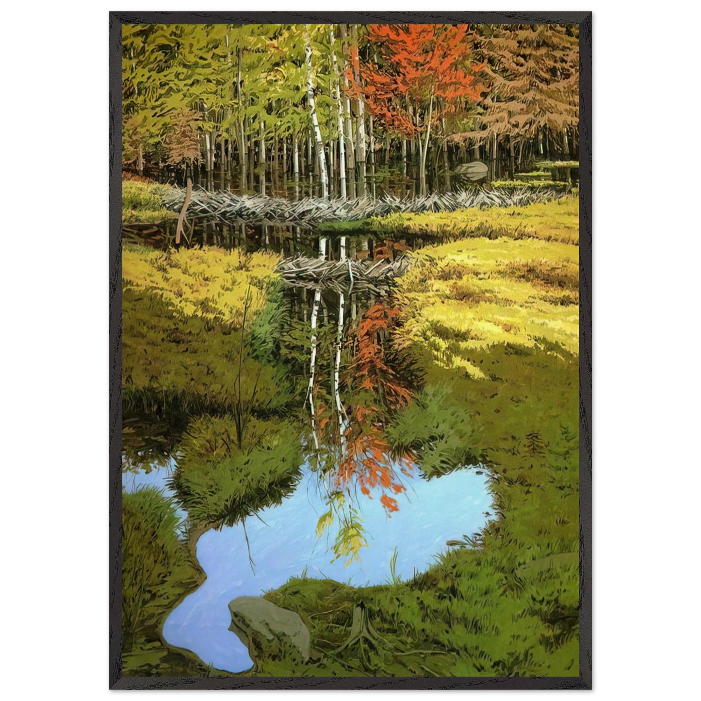 New Dams in Meadow - 1984 - Neil Welliver 70x100 cm / 28x40 inches Framed Art Print – Black Wooden Frame