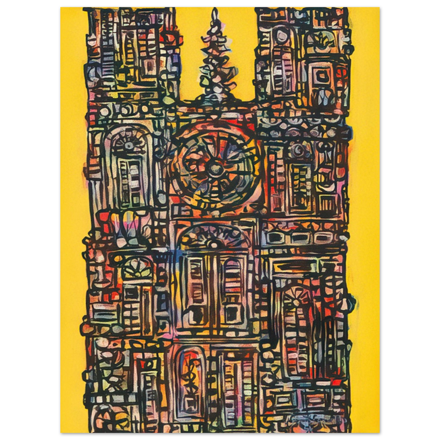 Rene Portocarrero - CATHEDRAL IN YELLOW 1961 75x100 cm / 30x40inches Fine Art Poster