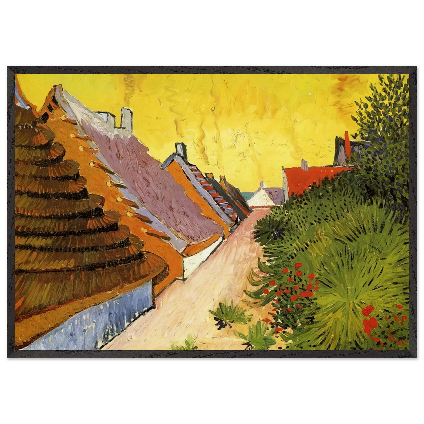 Street in Saintes-Maries - Vincent van Gogh 70x100 cm / 28x40 inches Framed Art Print – Black Wooden Frame