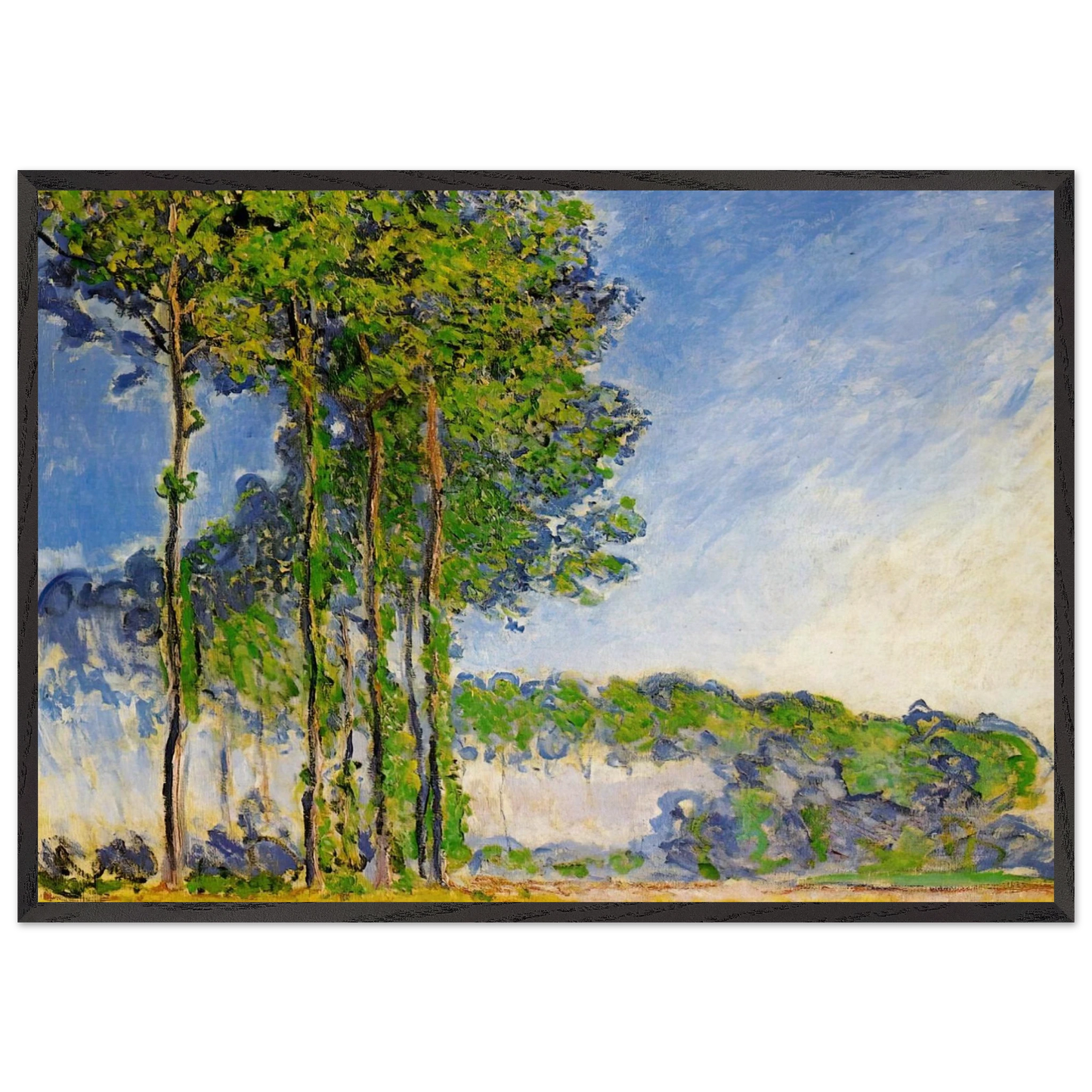 Poplars View from the Marsh - claude monet 70x100 cm / 28x40 inches Framed Art Print – Black Wooden Frame