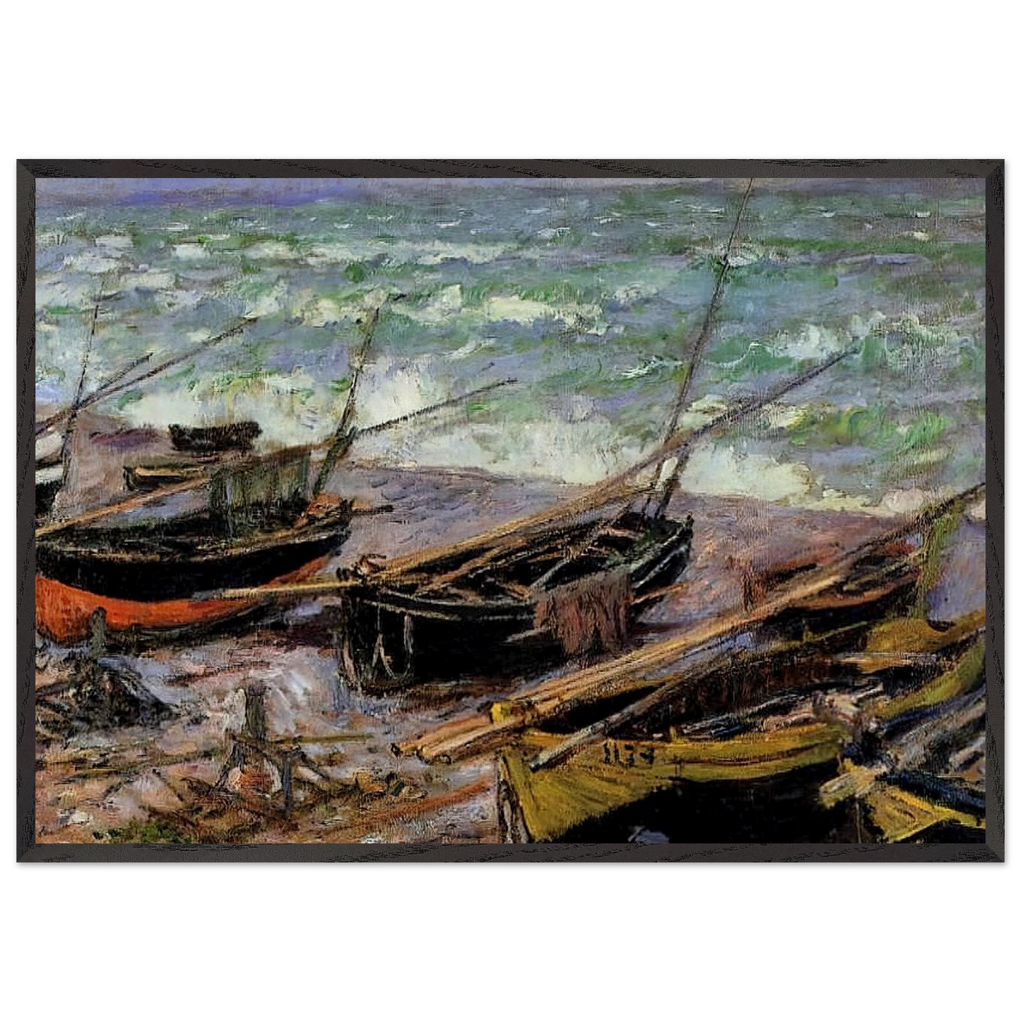 Fishing Boats - claude monet 70x100 cm / 28x40 inches Framed Art Print – Black Wooden Frame