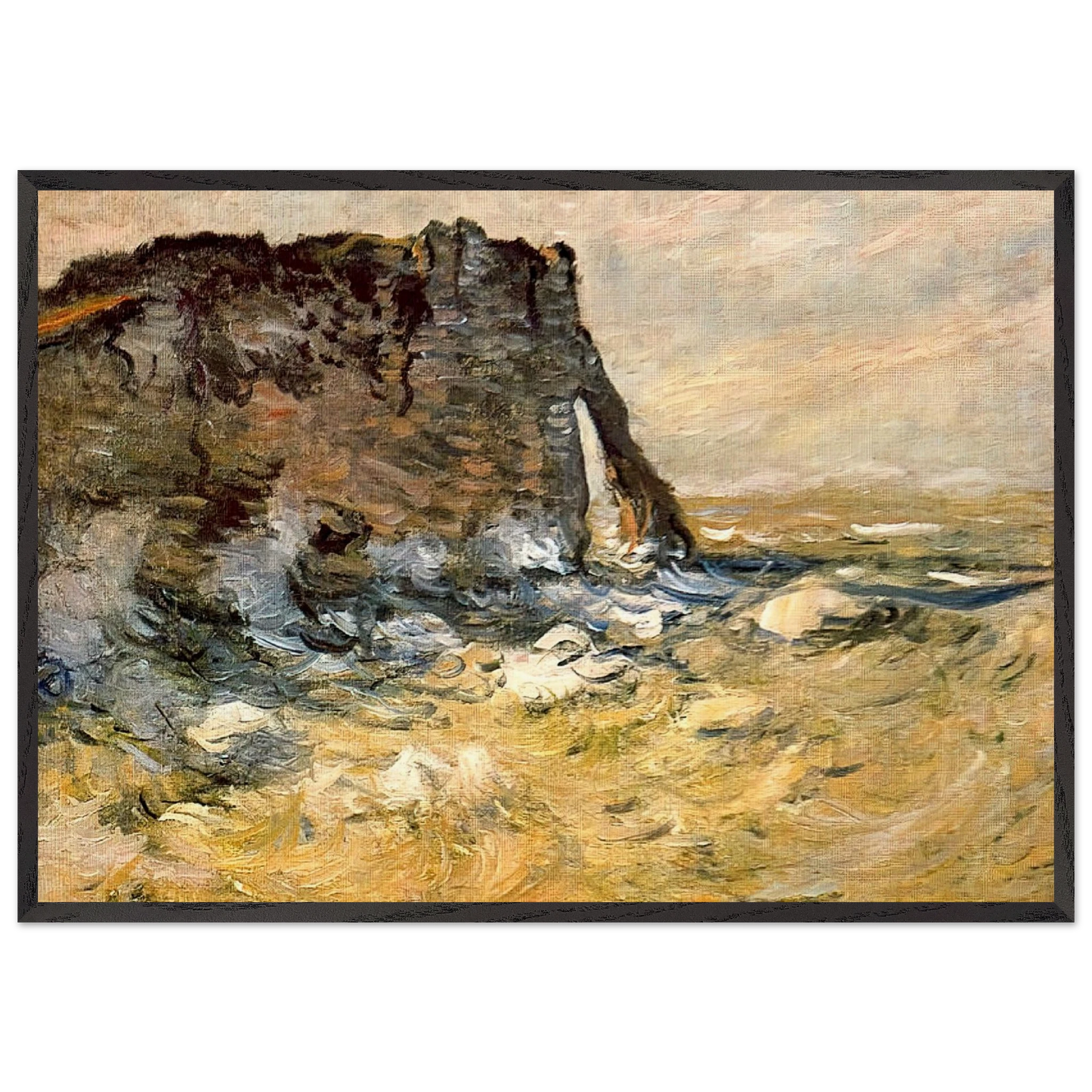 Port dAval - claude monet 70x100 cm / 28x40 inches Framed Art Print – Black Wooden Frame