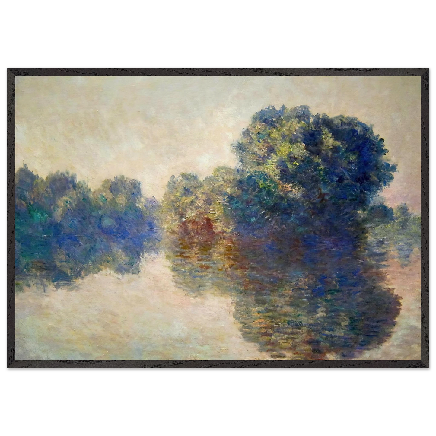 The Seine near Giverny - claude monet 70x100 cm / 28x40 inches Framed Art Print – Black Wooden Frame