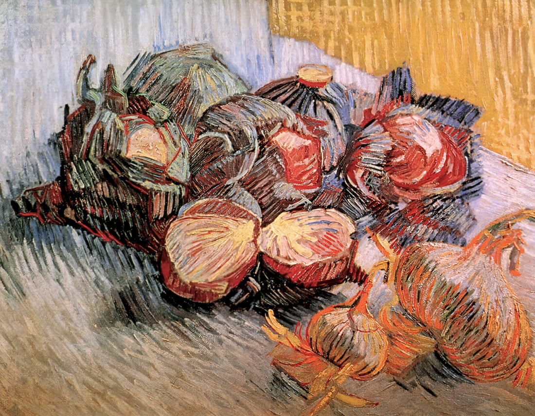Almond Blossom Canvas: Vincent van Gogh's Celebration of Hope and Renewal - Still Life with Red Cabbages and Onions by Vincent van Gogh