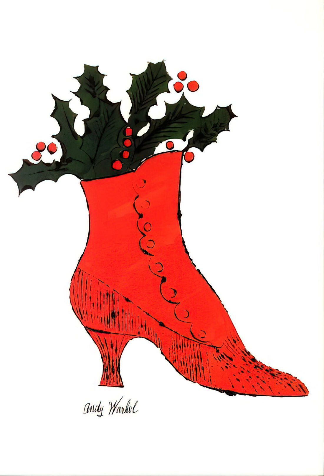 Andy Warhol Flowers Lithograph: A Pop Art Icon Reimagined - Untitled  red Boot Wit Holly  by Andy Warhol