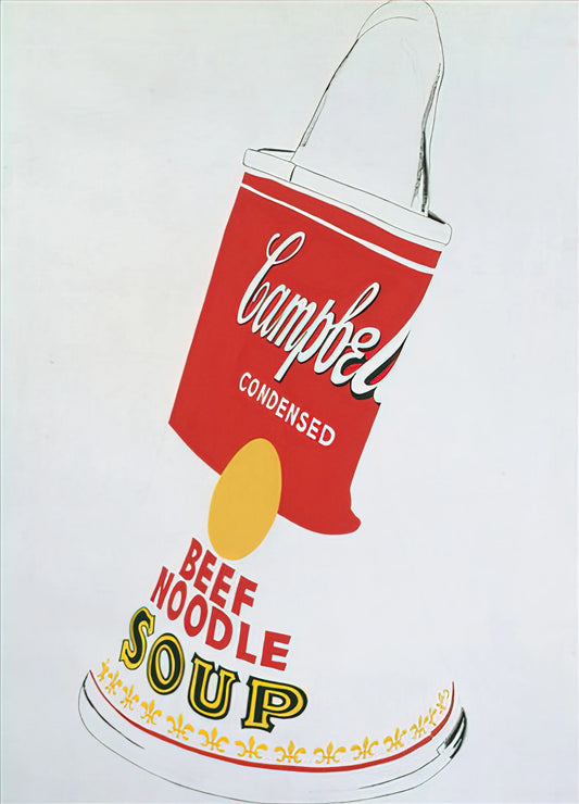 Andy Warhol Torso Exhibition Poster: A Collector's Guide to Pop Art Iconography - Crushed Campbell's Soup Can  Beef Noodle  by Andy Warhol