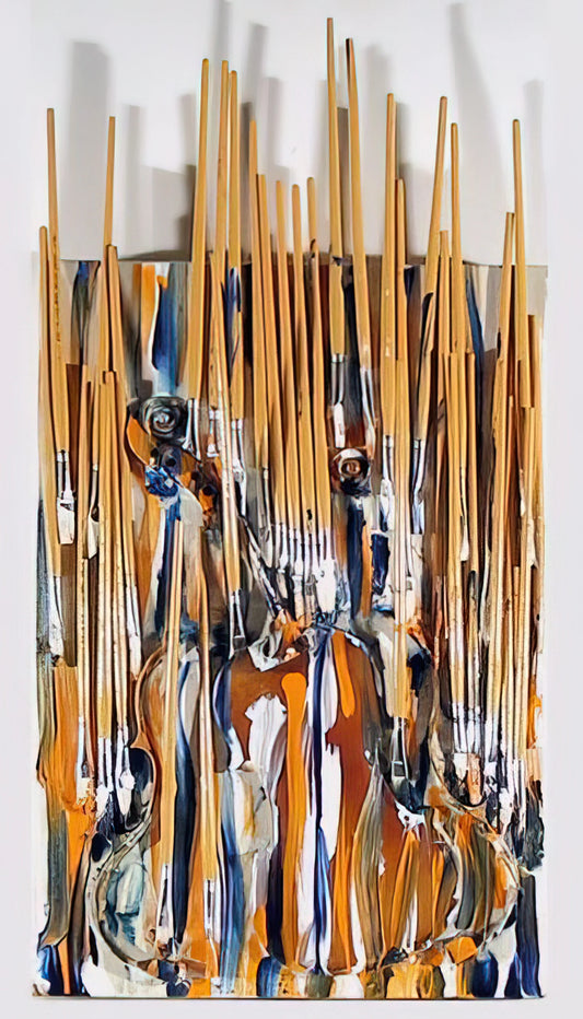 Arman Collage: Deconstructing the Ordinary into Extraordinary Assemblage Art - Paintbrushes  Violin - II - 1980 by Arman
