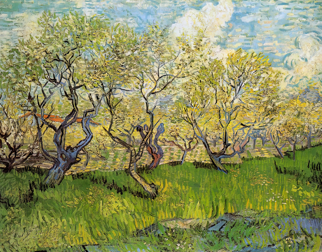 At Eternity's Gate Print: Vincent van Gogh's Profound Meditation on Mortality and Redemption - Orchard in Blossom by Vincent van Gogh
