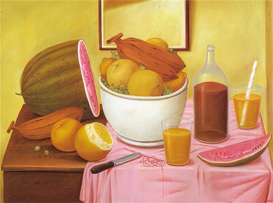 Botero Circus: The Playful, Political, and Monumental World of Fernando Botero - STILL LIFE WITH ORANGEADE by Fernando Botero