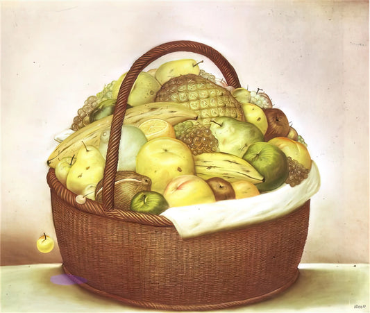 Botero's Mona Lisa Print: A Playful Reinterpretation of a Renaissance Icon - FRUIT BASKET by Fernando Botero