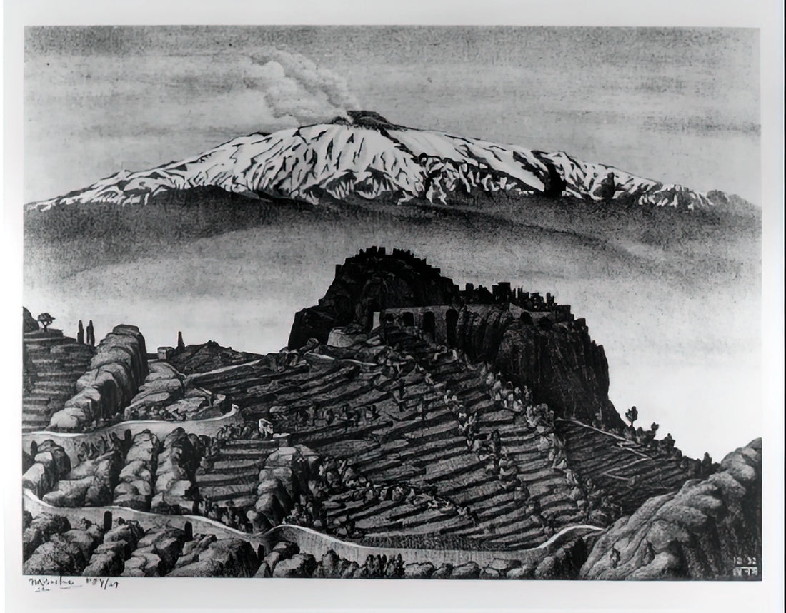 Buy M.C. Escher Prints: A Collector's Guide to His Mind-Bending Art - CASTEL MOLA AND MOUNT ETNA SICILY DECEMBER 1932 1932 by MC Escher