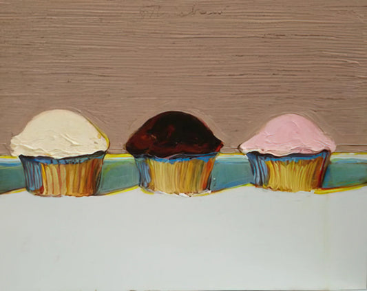 Cakes Painting by Wayne Thiebaud: A Sweet Study in American Pop Art - Neapolitan Cupcakes - 2008 by Wayne Thiebaud