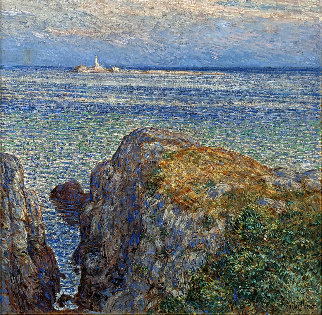 Childe Hassam Winter: The American Impressionist's Frosty Masterpieces - White island light isles of shoals at sundown by Childe Hassam