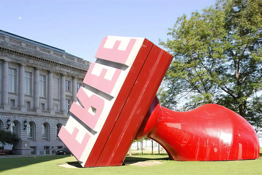 Claes Oldenburg Framed Canvas Print: A Monumental Touch for Modern Interiors - FREE STAMP AT CLEVELAND CITY HALL COLLABORATION WITH VAN BRUGGEN by Claes Oldenburg