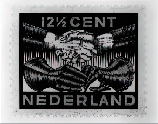 Concave and Convex: The Architectural Illusions of M.C. Escher - DESIGN FOR DUTCH PEASE POSTAGE STAMP MARCH 1932 1932 by MC Escher