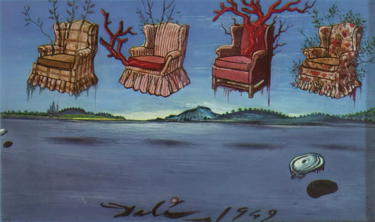 Dali Don Quijote: Surrealism Meets Cervantes in a Dreamlike Vision - FOUR ARMCHAIRS IN THE SKY by Salvador Dali