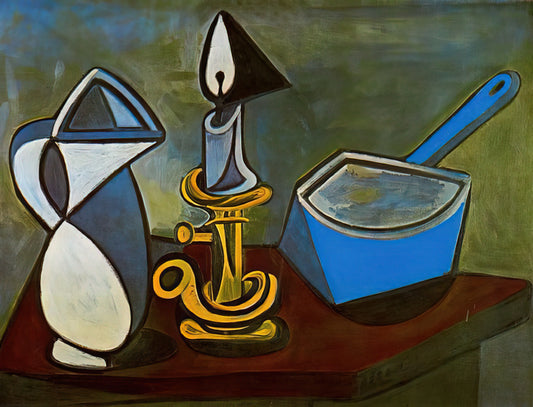 Deconstructing Reality: The Enduring Legacy of Picasso Cubism Painting - Jug, candle and enamel pan - 1945 by Pablo Picasso