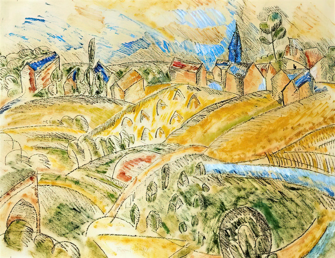 Dufy Prints: The Joyful Modernism of Raoul Dufy's Art in Reproduction - CUBIST LANDSCAPE WITH HAYSTACKS by Raoul Dufy