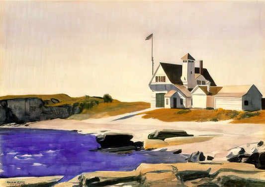 Edward Hopper's 'The Long Leg': A Masterpiece of Solitude and Light - Coast Guard Station, Two Lights, Maine by Edward Hopper