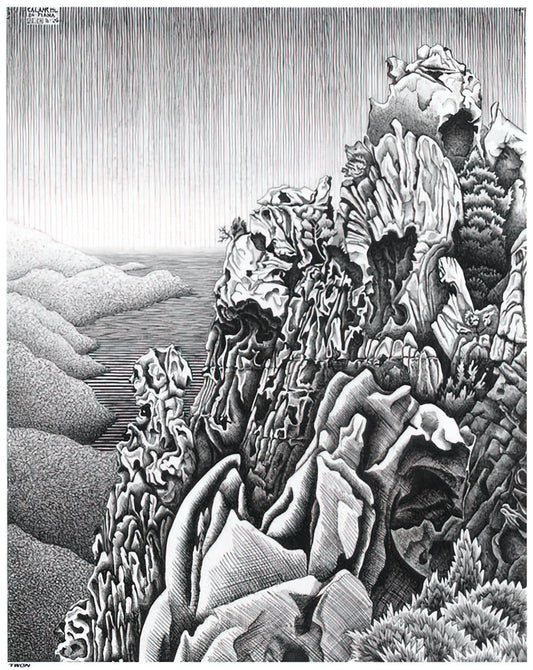 Escher Puddle Print: A Masterpiece of Illusion and Reflection - CALANQUES DE PIANA by MC Escher