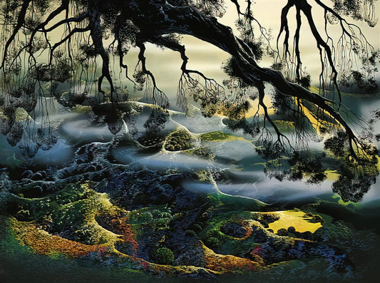 Exploring the Enduring Allure of Eyvind Earle Original Paintings - Fog Passes By by Eyvind Earle