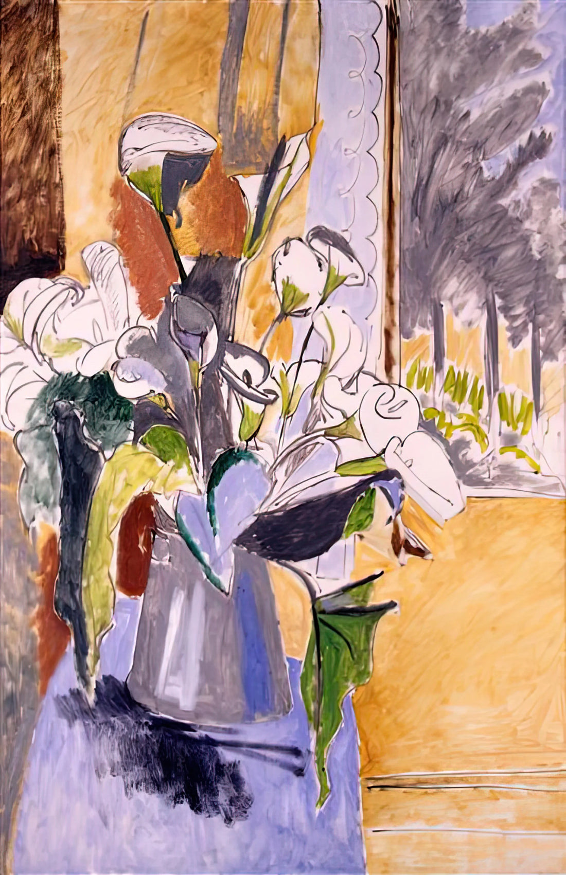 Exploring the Legacy of Henri Matisse Art Pieces: Mastery of Color and Form - BOUQUET OF FLOWERS ON A VERANDA 1912 by Henri Matisse