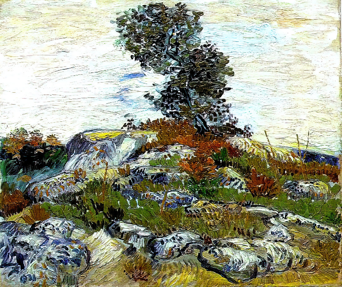Exploring the Visionary World of Van Gogh: The Enduring Legacy of an Iconic Artist - The Rocks with Oak tree by Vincent van Gogh