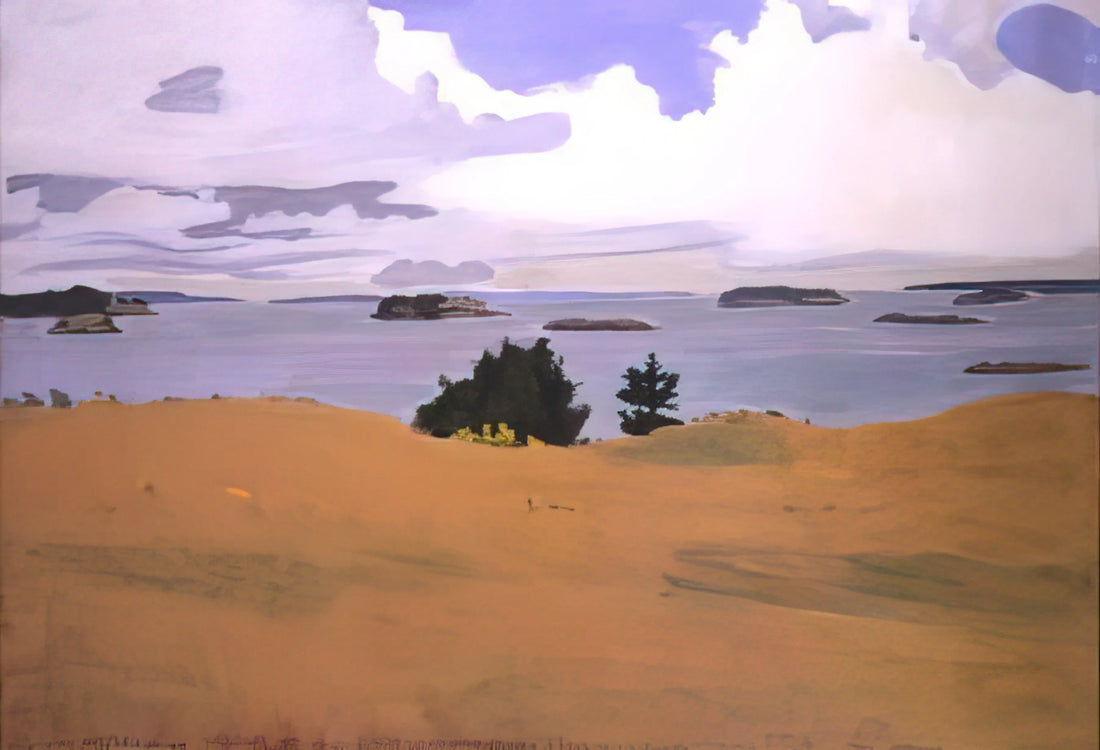 Fairfield Porter Art Prints: Capturing the Intimate Realism of American Life - PENOBSCOT BAY WITH YELLOW FIELD 1968 by Fairfield Porter