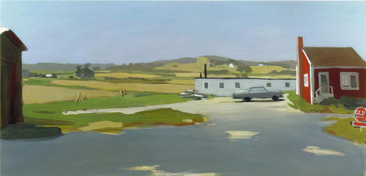 Fairfield Porter Framed Canvas Print: A Collector's Guide to American Realist Masterpieces - LONG ISLAND LANDSCAPE WITH RED BUILDING 1962 by Fairfield Porter