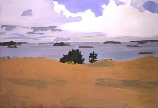 Fairfield Porter Still Life: The Quiet Poetry of American Domesticity - PENOBSCOT BAY WITH YELLOW FIELD 1968 by Fairfield Porter