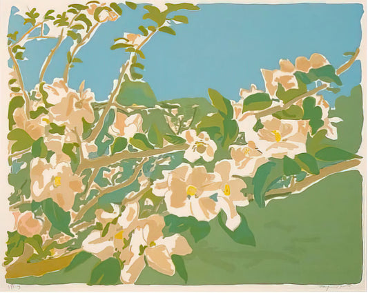 Fairfield Porter's Brushed Aluminum Print: A Modernist Masterpiece in Metallic Form - APPLE BLOSSOMS II 1974 by Fairfield Porter
