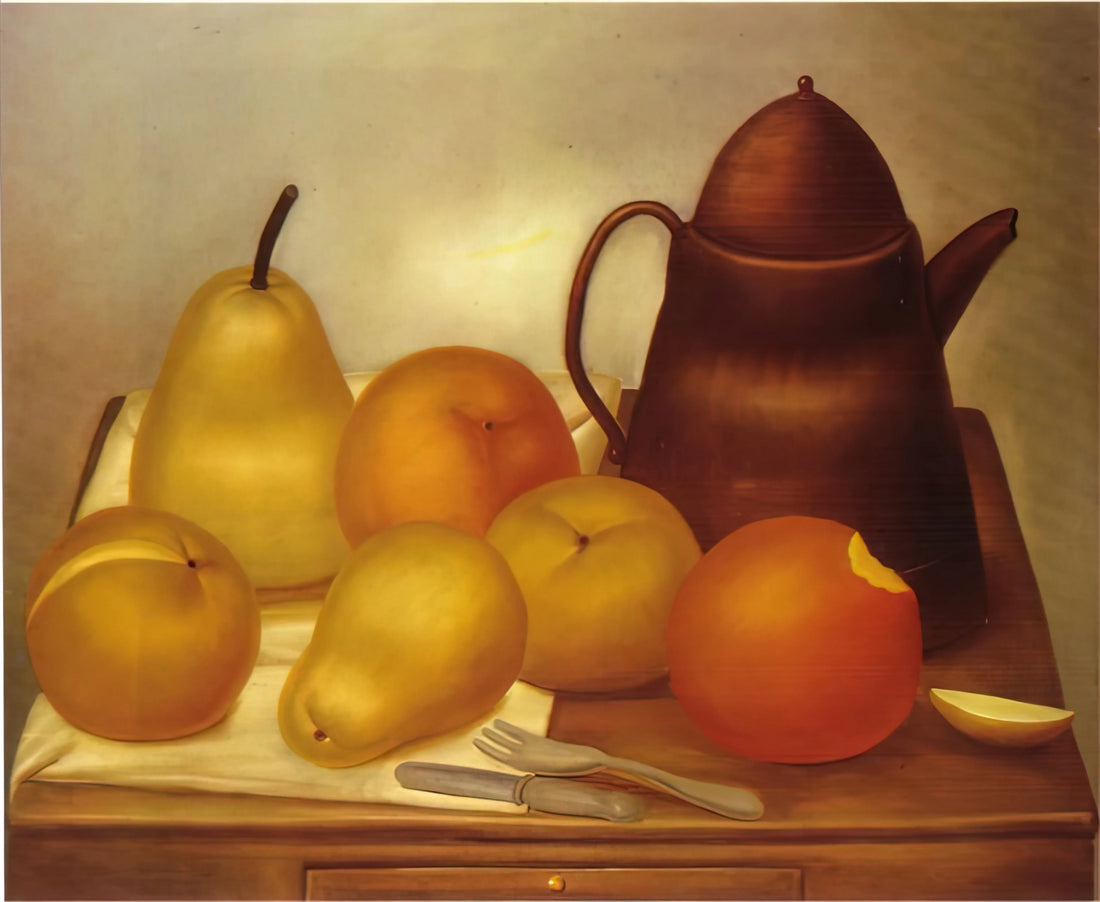 Fernando Botero and Lina Botero: A Colombian Artistic Dynasty - STILL LIFE WITH COFFEE POT by Fernando Botero