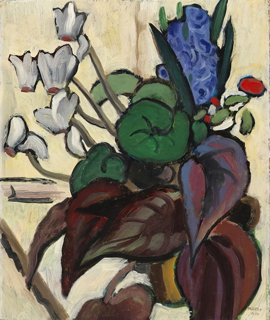 Gabriele Münter and Kandinsky: The Artistic Partnership That Shaped Expressionism - BLUMEN AUF WEI ZYKLAMEN UND HYAZINTHE 1934 by Gabriele Munter