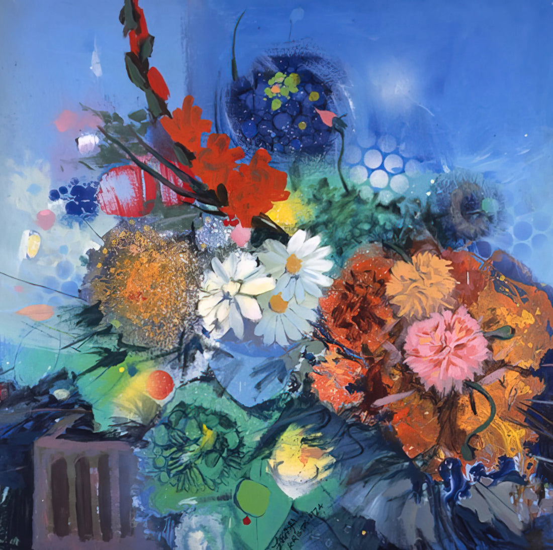Gebre Kristos Desta Posters: Exploring Ethiopia's Modernist Visionary Through Art Prints - Flowers No. 2 - 1974 by Gebre Kristos Desta