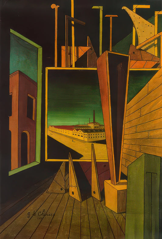 Giorgio de Chirico and Surrealism: The Enigmatic Artwork That Redefined Reality - GEOMETRIC COMPOSITION WITH FACTORY LANDSCAPE 1917 by Giorgio de Chirico