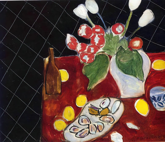 Horizontal Matisse Print: A Curator's Guide to Composition, Color, and Display - TULIPS AND OYSTERS ON A BLACK BACKGROUND 1943 by Henri Matisse