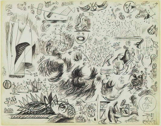 Jackson Pollock No. 32: Deconstructing the Zenith of Action Painting - SHEET OF STUDIES 1941 by Jackson Pollock