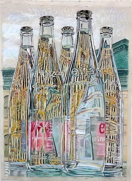 Janet Fish Canvas: A Master of Light, Color, and Still Life - EVIAN BOTTLES 1976 by Janet Fish