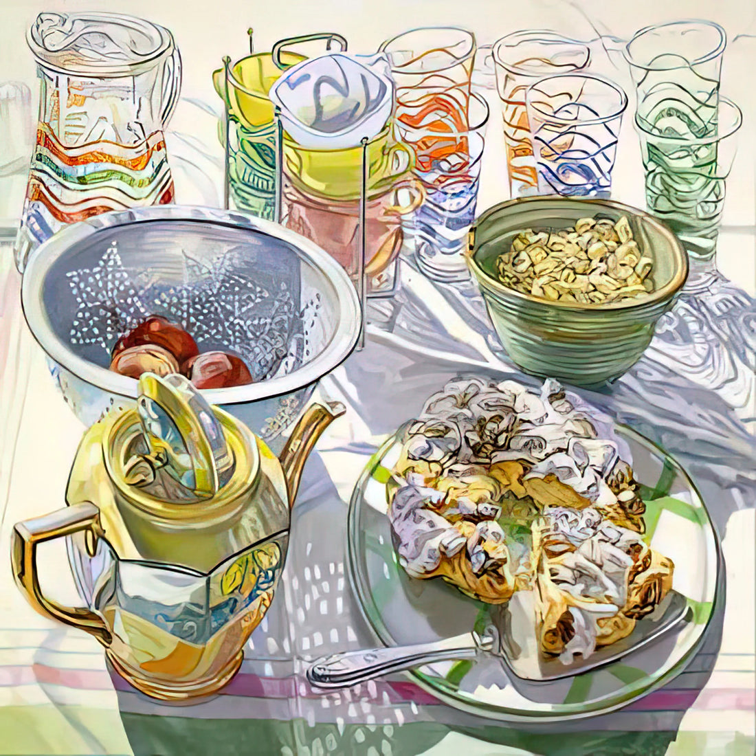 Janet Fish: The Master of Light, Color, and Everyday Objects in Contemporary American Painting - COFFEE CAKE 2003 by Janet Fish