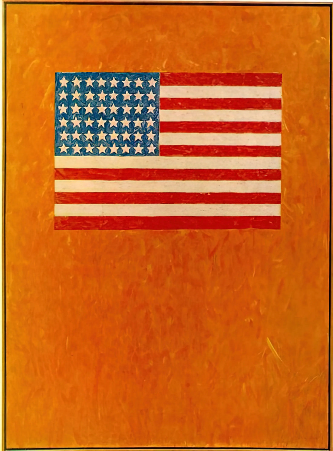 Jasper Johns Gray: Decoding the Master's Monochromatic Meditations - FLAG ON ORANGE FIELD 1957 by Jasper Johns
