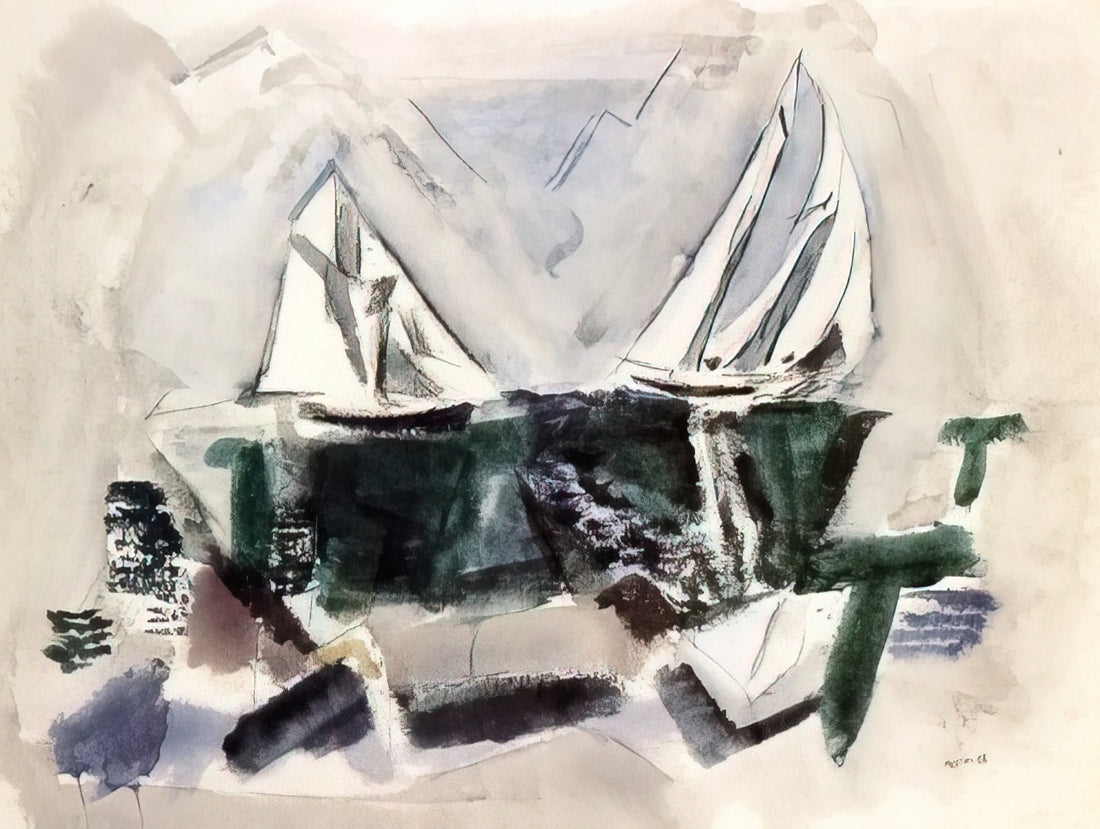 John Marin Watercolor Prints: Capturing the American Landscape in Fluid Motion - Schooner Yachts, Deer Isle, Maine - 1928 by John Marin