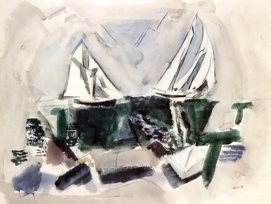 John Marin Watercolor Prints: Capturing the American Landscape in Fluid Motion - Schooner Yachts, Deer Isle, Maine - 1928 by John Marin